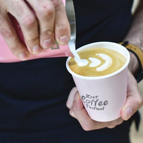 Kent coffee Festival Branded cup pouring