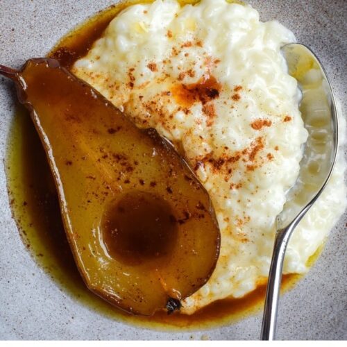 Macknade Rice pudding and pear recipe