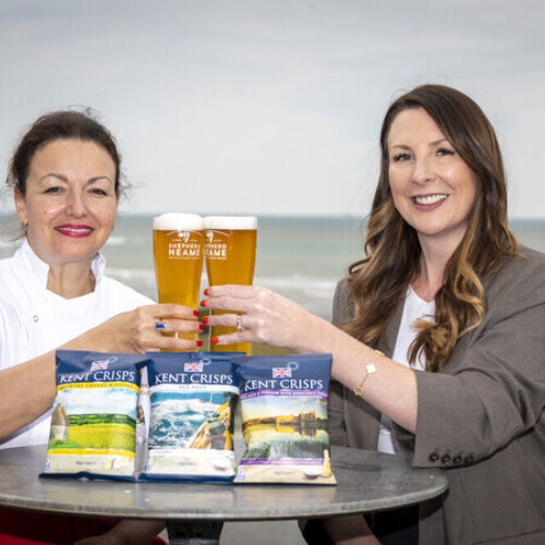Shepherd Neame Executive Chef Ellina Smith and Kent Crisps Owner Laura Bounds celebrate the new partnership