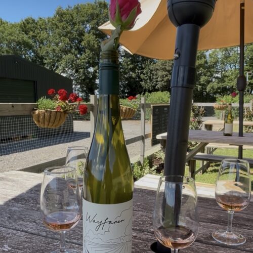 Wayfarer Wines bottle on outside table IMG 5307