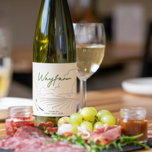 Wayfarer wines charcuterie and pinot gris bottle